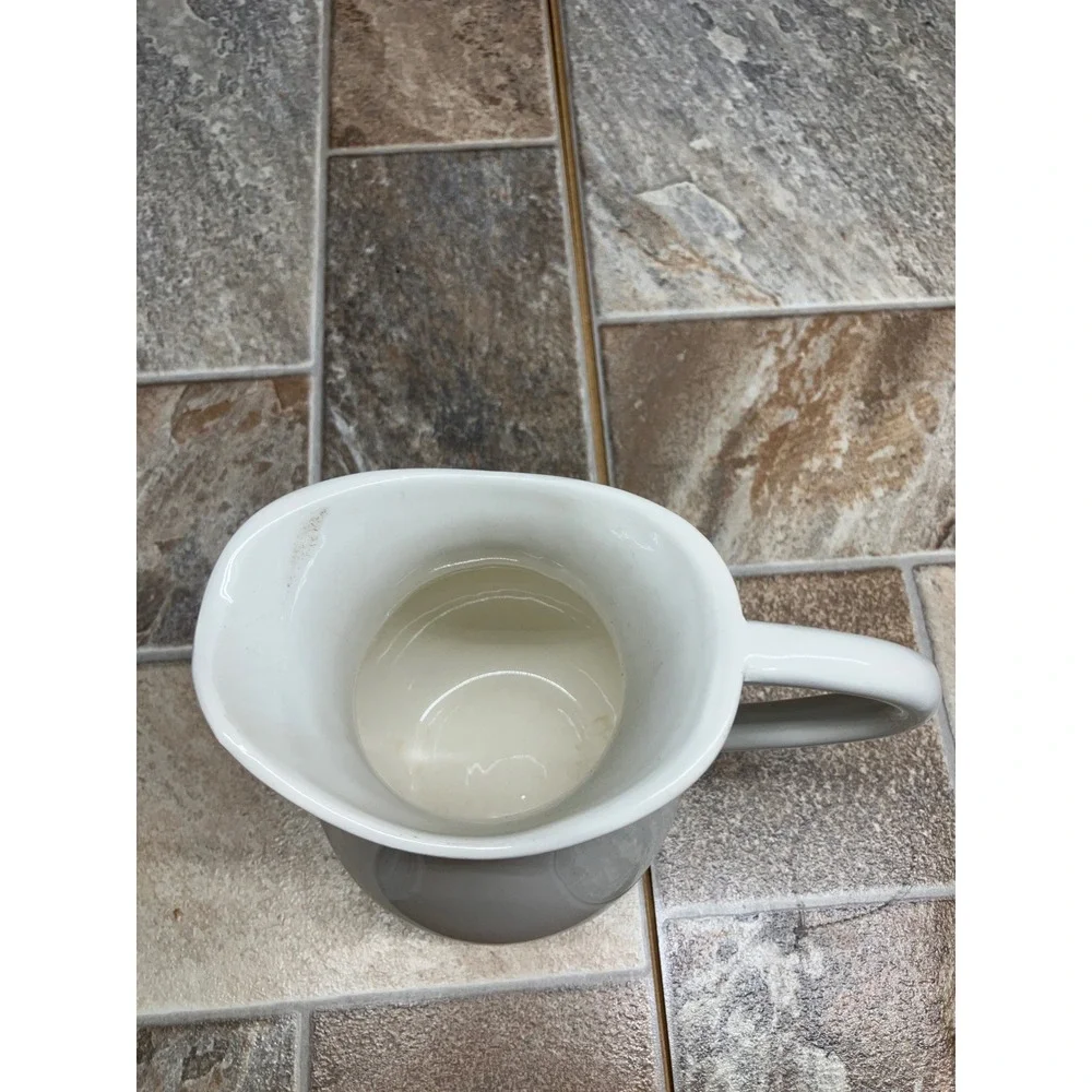 White Ceramic Pitcher Scalloped Rim Farmhouse Style Flower Vase 7 Inch
